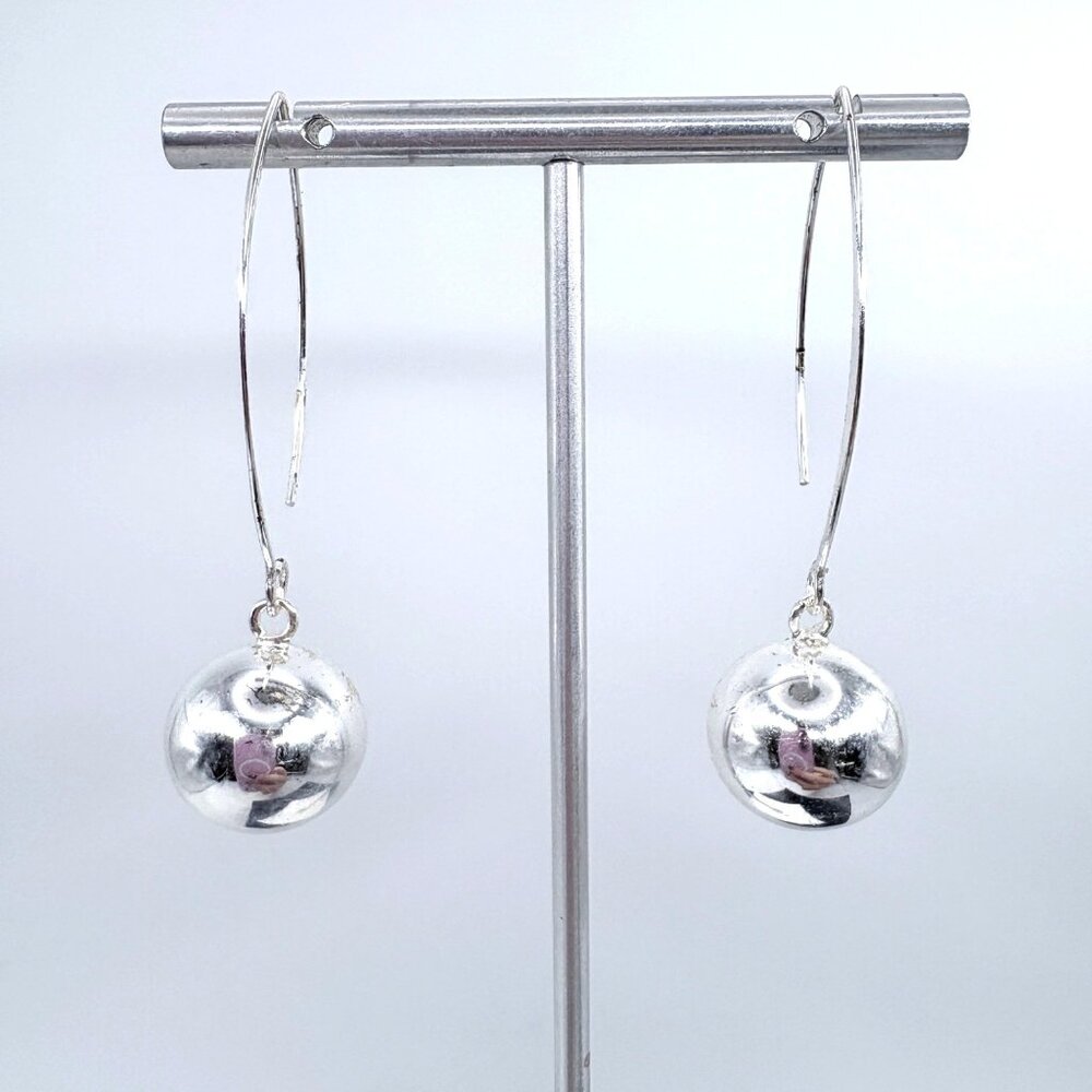 Ball Bead Design Dangle Earrings VTG Sterling Silver 925 Size 2" Length